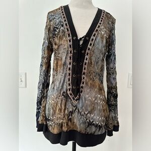 Hale Bob “Crochet Look” Lace Up Tunic